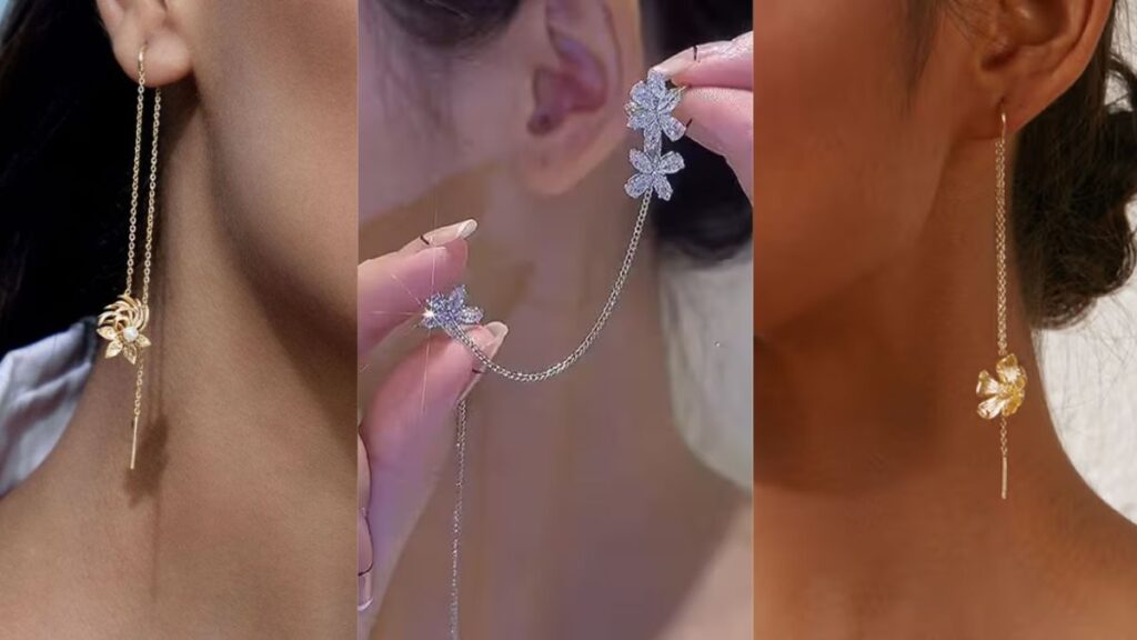 Floral Design Needle Thread Earrings