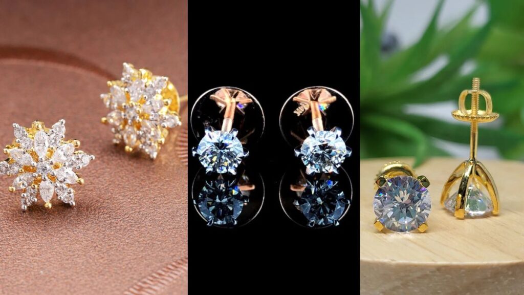 Gold and Diamond Stud Earrings