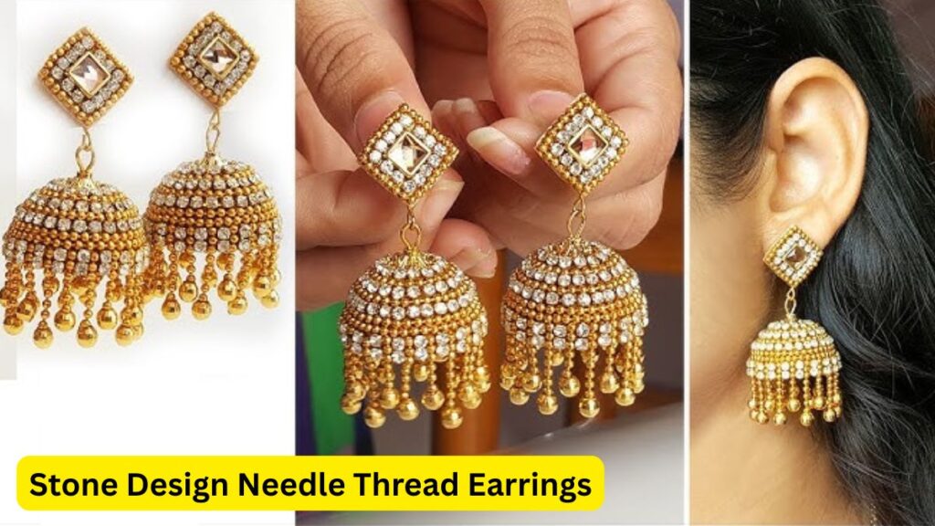 Stone Design Needle Thread Earrings