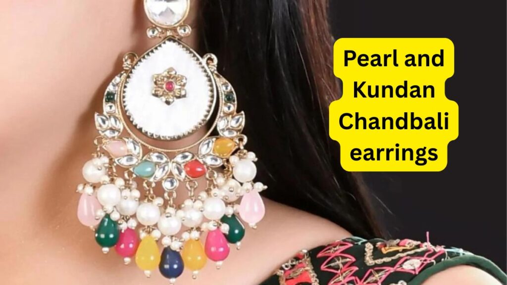 Pearl and Kundan Chandbali earrings