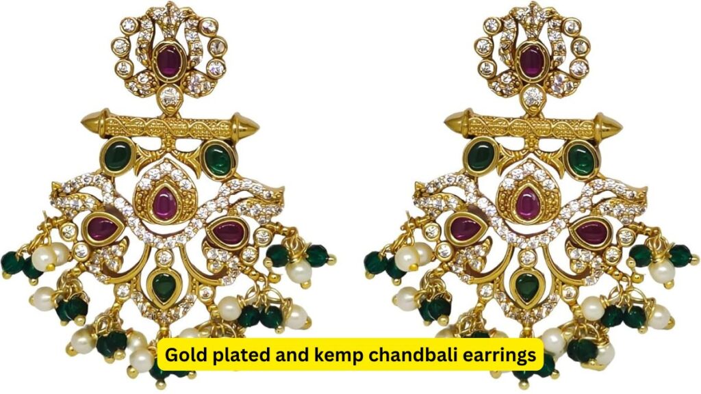 Gold plated and kemp chandbali earrings