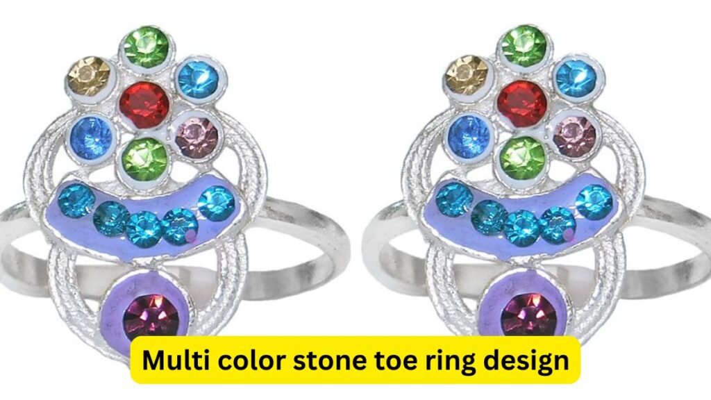 Multi color stone toe ring design