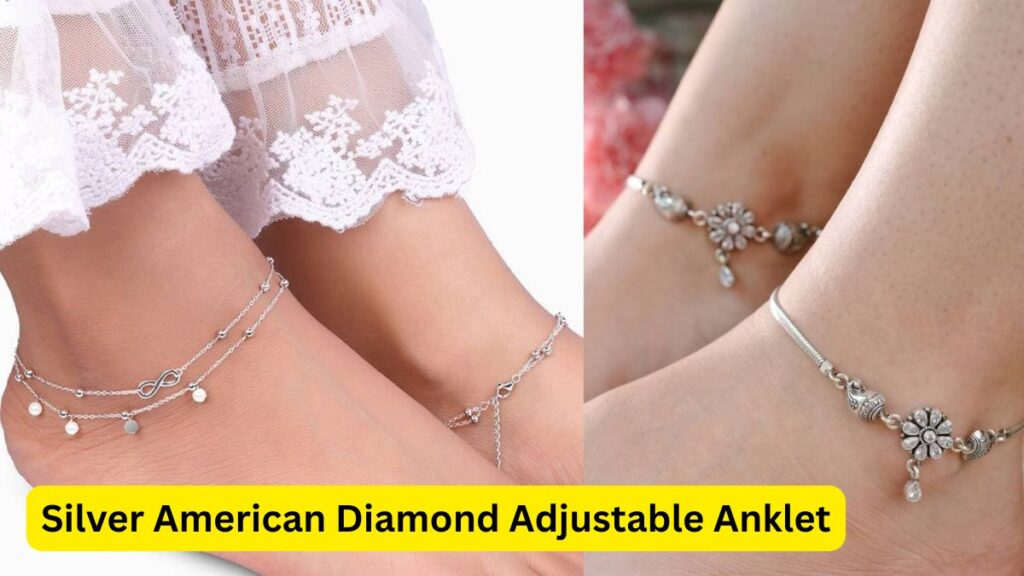 Silver American Diamond Adjustable Anklet