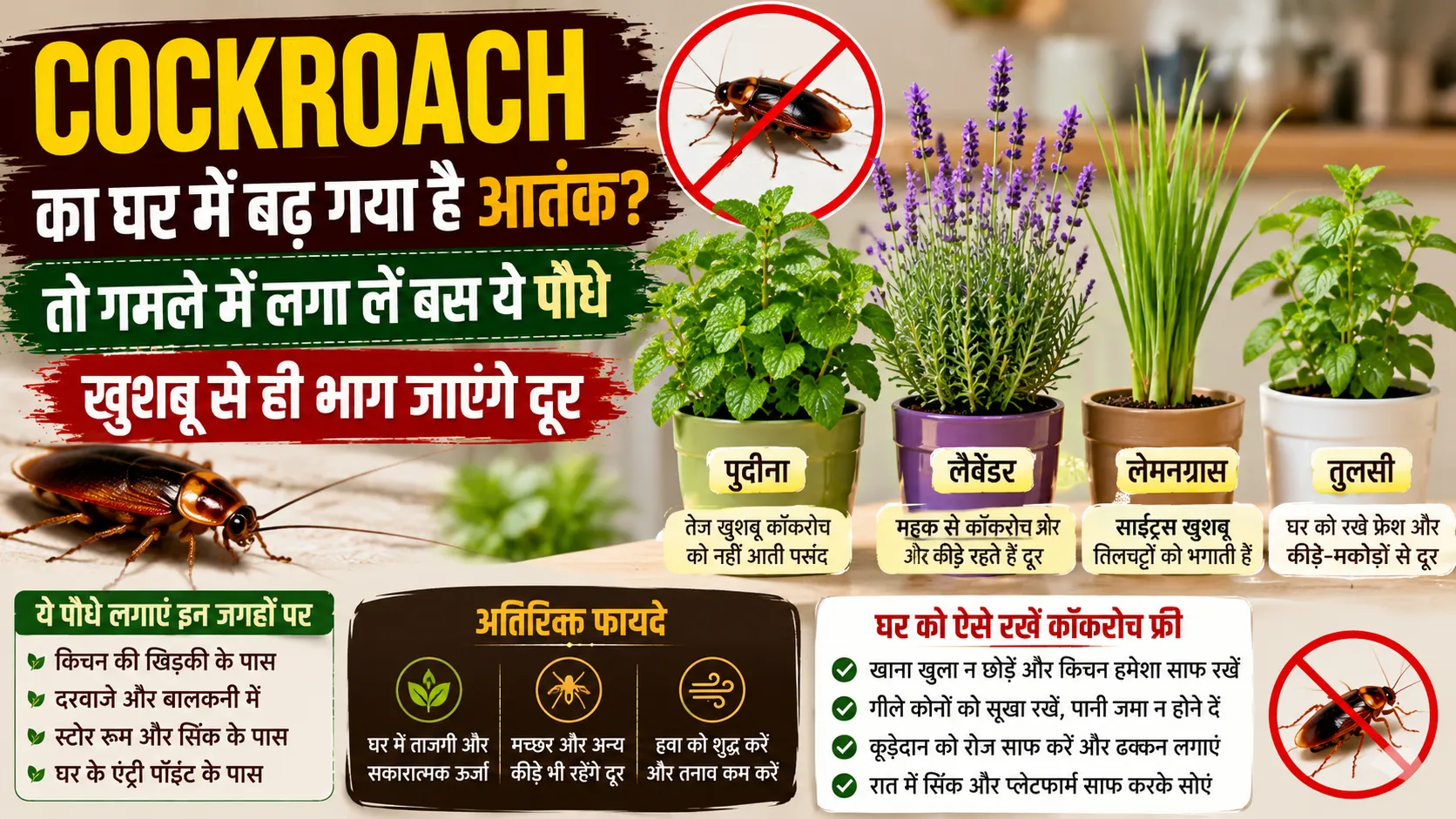 Cockroach भगाने के लिए घर में लगाएं ये पौधे, खुशबू से ही दूर भाग जाएंगे तिलचट्टे