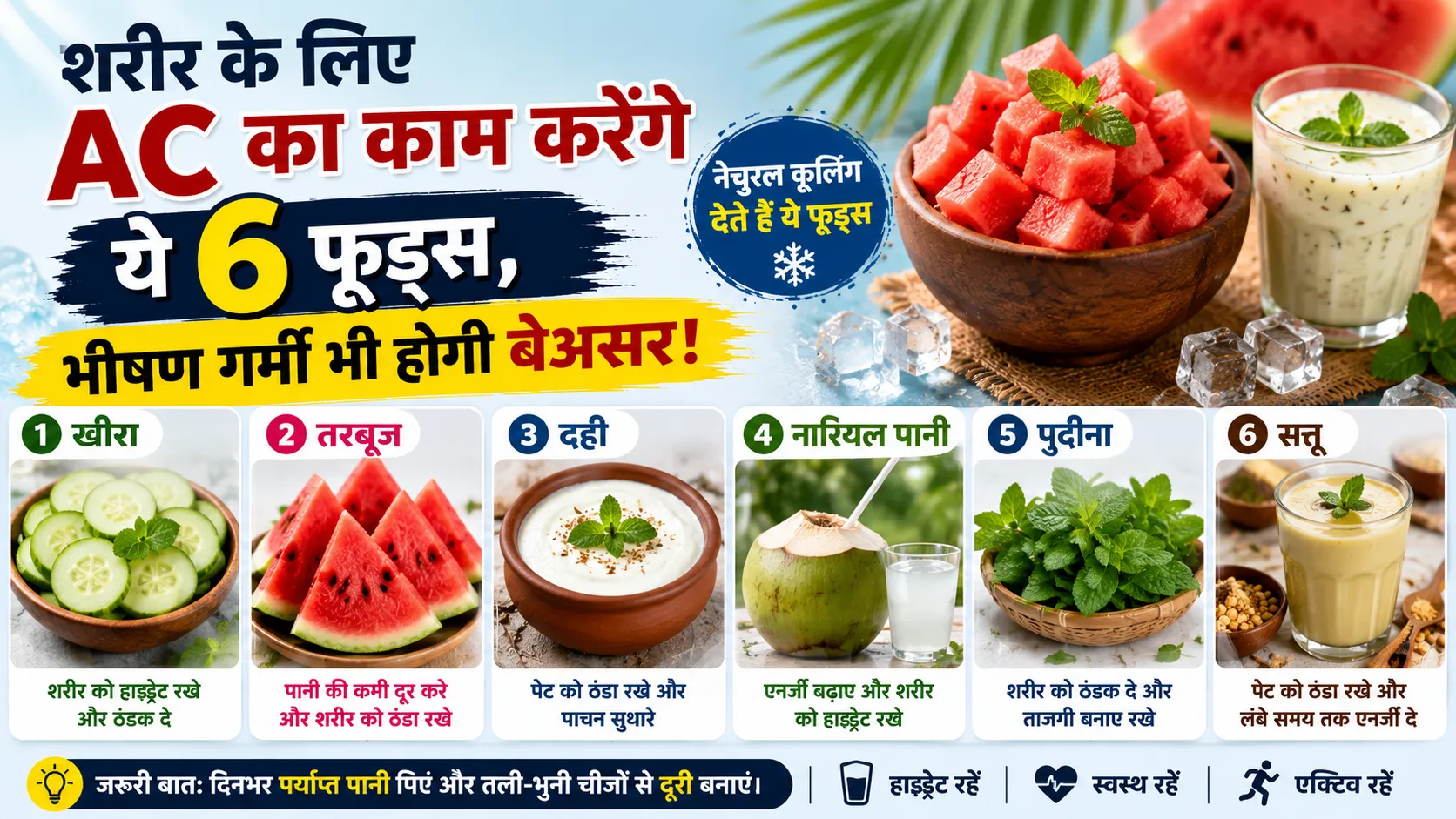 शरीर के लिए AC का काम करेंगे ये 6 फूड्स, भीषण गर्मी में भी रहेंगे फ्रेश और हाइड्रेटेड